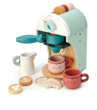 Drevené kuchynky - Drevený kávovar Cappuccino Babyccino Maker Tender Leaf Toys s dvoma šálkami a keksíky s mliekom_0