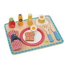 Cuisines en bois - Plateau en bois avec des petits-déjeuners Breakfast Tray Tender Leaf Toys 12-pièces ensemble avec une assiette et des couverts_0