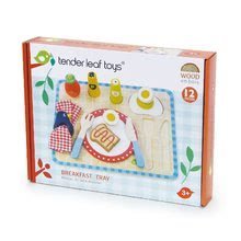Lesene kuhinje - Leseni pladenj z zajtrkom Breakfast Tray Tender Leaf Toys 12-delni set s krožnikom in priborom_2