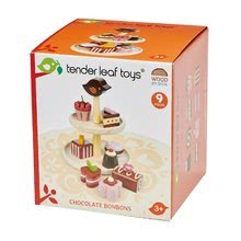 Drevené kuchynky - Drevené čokoládové torty Chocolate Bonbons Tender Leaf Toys so stojanom a voňavými zákuskami_0