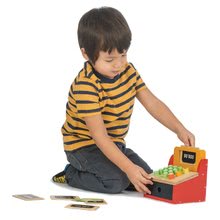 Dřevěné dětské obchůdky - Dřevěná pokladna Till with Money Tender Leaf Toys s 5 potravinami a penězi_0