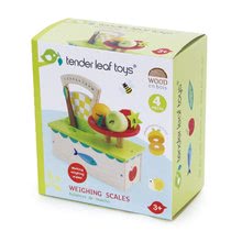 Dřevěné dětské obchůdky - Dřevěná váha Weighing Scales Tender Leaf Toys 4dílná souprava s ovocem_2