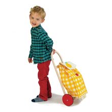 Fa játék szupermarket - Bevásárlókocsi textilanyaggal Shopping Trolley Yellow Tender Leaf Toys fa szerkezettel_0