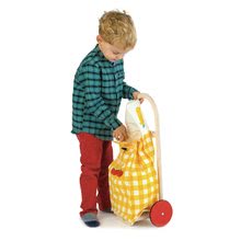 Dřevěné dětské obchůdky - Nákupní vozík z textilu Shopping Trolley Yellow Tender Leaf Toys s dřevěnou konstrukcí_1