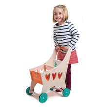 Drevené detské obchodíky - Drevený nákupný vozík Shopping Cart Tender Leaf Toys s textilnou priehradkou_1