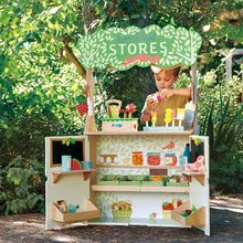 Drevené detské obchodíky - Drevený lesný obchod s divadlom Woodland Stores and Theatre Tender Leaf Toys s bábkami a taškou_0