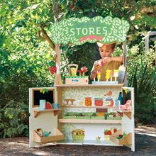 Negozi per bambini in legno - Teatrino e market del bosco Woodland Stores and Theatre Tender Leaf Toys con marionette e borsa_0