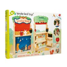 Negozi per bambini in legno - Teatrino e market del bosco Woodland Stores and Theatre Tender Leaf Toys con marionette e borsa_1