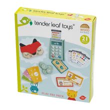 Boutiques en bois pour enfants - terminal de paiement en bois Play Pay pack Tender Leaf Toys avec un portefeuille et des cartes avec des pièces_1