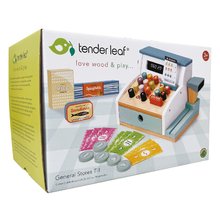 Drevené detské obchodíky - Drevený platobný terminál General Stores Till Tender Leaf toys so skenerom a doplnkami_5