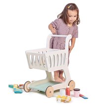 Drevené detské obchodíky - Drevený nákupný vozík Shopping Cart Tender Leaf Toys s priehradkou a tabuľou na kriedu_2