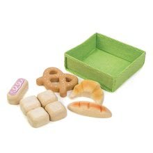 Drevené kuchynky - Drevené pekárenské výrobky Bread Crate Tender Leaf Toys 6-dielna súprava s textilným košíkom_0