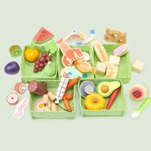 Fa játékkonyhák - Fa zöldségek Veggie Crate Tender Leaf Toys 6 darab textil kosárban_0