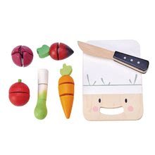 Spielküchen aus Holz - Holzbrett mit Gemüse Mini Chef Chopping Board Tender Leaf Toys mit einem Aufschnittmesser_0