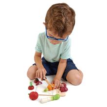 Fa játékkonyhák - Fa vágódeszka zöldségekkel Mini Chef Chopping Board Tender Leaf Toys késsel a szeleteléshez_1