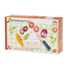 Drevené kuchynky - Drevená doska so zeleninou Mini Chef Chopping Board Tender Leaf Toys s nožom na krájanie_3