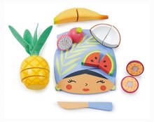 Dřevěné kuchyňky - Dřevěné prkýnko s tropickým ovocem Tropical Fruit Chopping Board Tender Leaf Toys s nožem na krájení od 24 měsíců_1