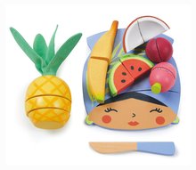 Fa játékkonyhák - Fa vágódeszka trópusi gyümölcsökkel Tropical Fruit Chopping Board Tender Leaf Toys késsel a szeleteléshez 24 hó-tól_0