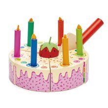 Fa játékkonyhák - Fa torta eperrel Rainbow Birthday Cake Tender Leaf Toys 6 szelet 6 gyertyával_0
