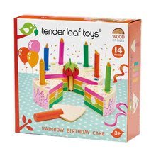 Bucătării de jucărie din lemn - Tort din lemn cu căpșună Rainbow Birthday Cake Tender Leaf Toys 6 felii cu 6 lumânări_1