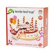 Bucătării de jucărie din lemn - Tort de ciocolată din lemn Chocolate Birthday Cake Tender Leaf Toys 6 felii cu 6 lumânări pe farfurie_2