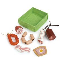 Dřevěné kuchyňky - Dřevěné šunky a uzeniny Charcuterie Crate Tender Leaf Toys 6 kusů v textilním košíku_0