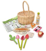 Lesene kuhinje - Lesena košarica s tulipani Wicker Shopping Basket Tender Leaf Toys s čokolado limono sirom in drugimi živili_0