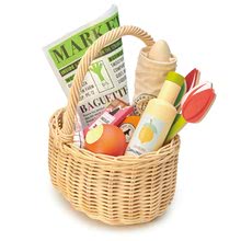 Bucătării de jucărie din lemn - Coș din lemn cu lalele Wicker Shopping Basket Tender Leaf Toys ciocolată limonada cașcaval și alte alimente_3