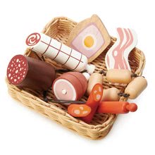 Drvene kuhinje - Drvena košarica sa suhomesnatim proizvodima Charcuterie Basket Tender Leaf Toys sa šunkom, hrenovkama, kobasicom i salamom_0