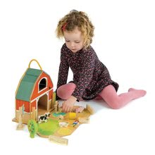 Drevené domčeky pre bábiky - Drevená farma s traktorom Little Barn Tender Leaf Toys 17 doplnkov s postavičkami a zvieratkami_0