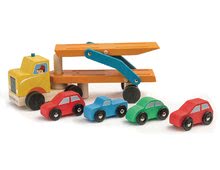 Mașini din lemn - Camion din lemn Car Transporter Tender Leaf Toys cu 4 mașini personale_0