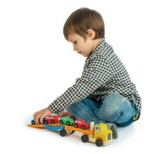 Leseni avtomobili - Leseni tovornjaček Car Transporter Tender Leaf Toys s 4 osebnimi avtomobili_1