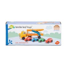 Drevené autá - Drevený kamión Car Transporter Tender Leaf Toys so 4 osobnými autami_2