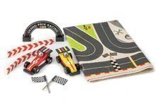 Fa kisautók - Fa versenyautók Formula One Racing Playmat Tender Leaf Toys vászon versenypályán kiegészítőkkel_0