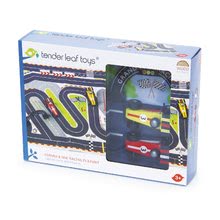 Fa kisautók - Fa versenyautók Formula One Racing Playmat Tender Leaf Toys vászon versenypályán kiegészítőkkel_2