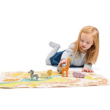 Jucării pentru dezvoltarea abilitătii copiiilor - Animale din lemn Safari Playmat Tender Leaf Toys cu covor de joacă de pânză_1