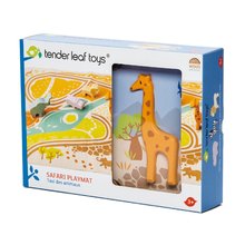 Dřevěné didaktické hračky - Dřevěná zvířátka Safari Playmat Tender Leaf Toys s hrací podložkou z plátna_2