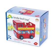 Fa kisautók - Fa emeletes autóbusz London Bus Money Box Tender Leaf Toys persely 4 figurával_0