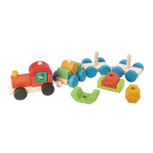 Igrače za vlečenje - Leseni sestavljivi vlakec Happy Train Tender Leaf Toys 14-delni set s 3 vagoni in geometrijskimi liki od 18 mes_0