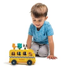 Leseni avtomobili - Leseni rumeni avtomobilček Animal Taxi Tender Leaf Toys 3 živalce z zvoki od 18 mes_0