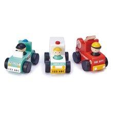 Mașini din lemn - Vehicule de salvare din lemn Emergency Vehicles Tender Leaf Toys pompieri poliție și ambulanță cu figurine_0