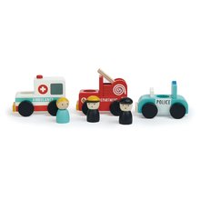 Fa kisautók - Fa mentőkocsik Emergency Vehicles Tender Leaf Toys tűzoltó rendőr és mentős figurákkal_1