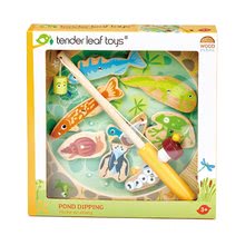 Dřevěné naučné hry - Dřevěný magnetický rybář Pond Dipping Tender Leaf Toys s udicí a 8 magnetických zvířat u rybníka_1