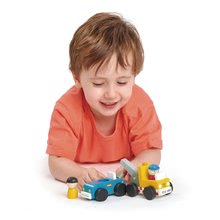 Mașini din lemn - Trailer din lemn cu mașină Tow Truck Tender Leaf Toys și cu două figurine_1