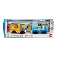Drewniane samochody - Drewniana laweta z autkiem Tow Truck Tender Leaf Toys z dwiema figurkami_2