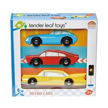 Fa kisautók - Fa sportautók Retro Cars Tender Leaf Toys piros kék és sárga_3