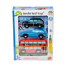 Drewniane samochody - Drewniane miasteczko London Car Set Tender Leaf Toys Autobus vintage Jaguar z Londynu, taksówka z Londynu_2