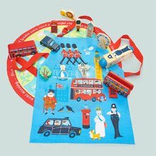  Készségfejlesztő fajátékok - Fa város figurákkal London Story Bag Tender Leaf Toys kerek vászontáskán várostérkép mintával_3