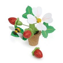 Lesene igrače za igre poklicev - Lesene jagode v cvetličnem lončku Strawberry Flower Pot Tender Leaf Toys kocke z magnetnim čmrljem_0