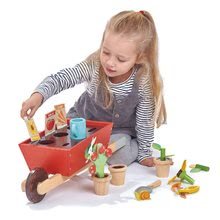 Drvene igre zanimanja - Drvene tačke s vrtnim alatom Garden Wheelbarrow Tender Leaf Toys 13-dijelni set lončanice s kantom za zalijevanje i biljkama_3
